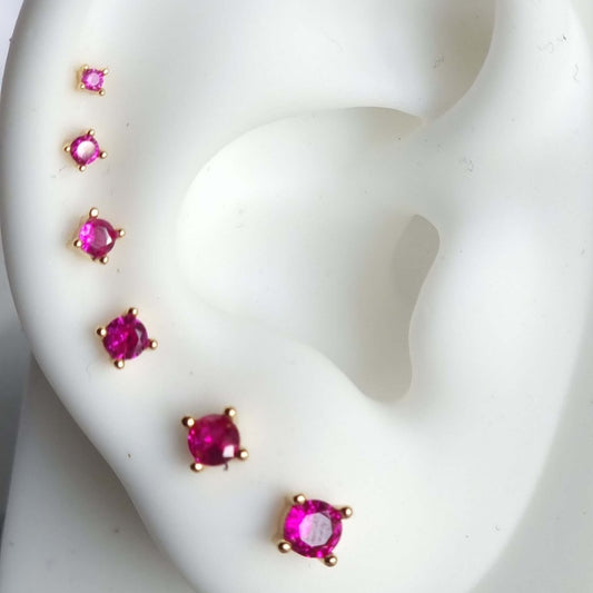 6-Piece Ear Curation Set Piercing - 18K Gold Plated 925 Silver, Magenta Studs