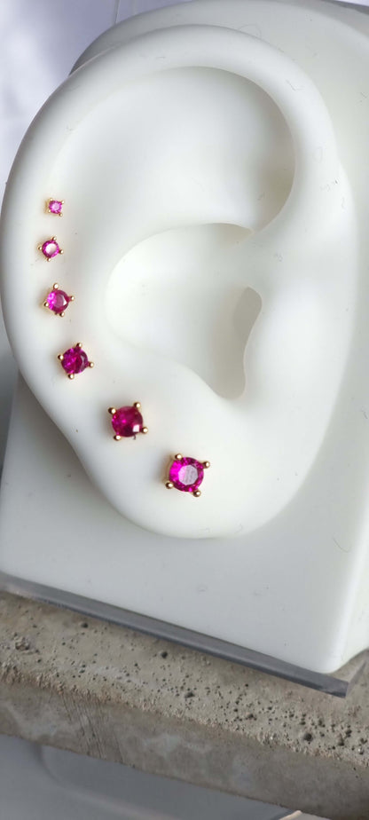 6-Piece Magenta Stud Ear Curation Set Piercing - 18K Gold Plated 925 Sterling Silver