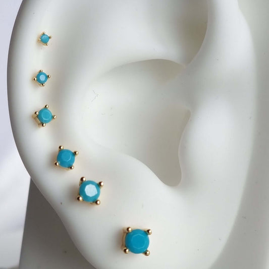6-Piece Turquoise Stud Ear Curation Set Piercing - 18K Gold Plated 925 Sterling Silver