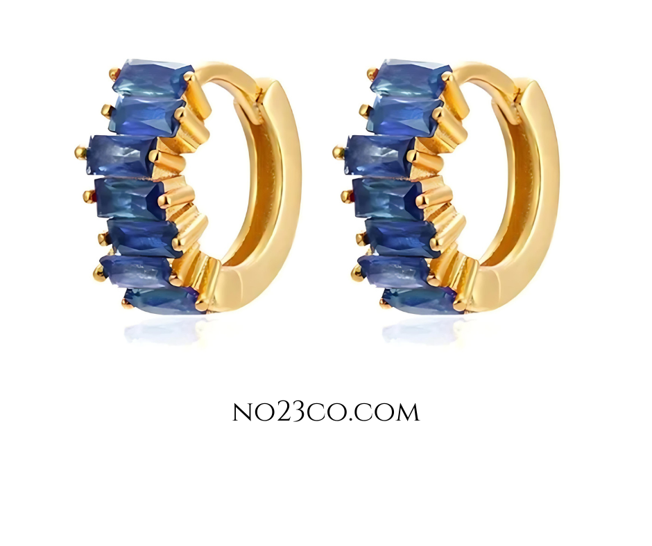 Blue and gold huggies earrings - No23Co