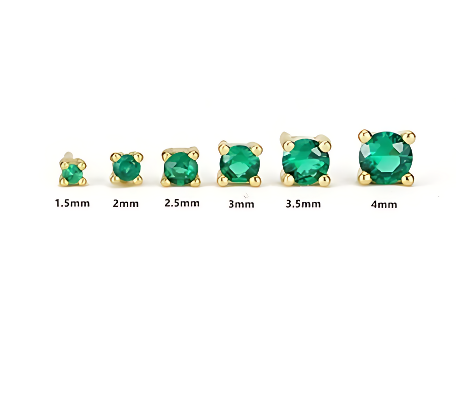 6 green stone stud earrings set