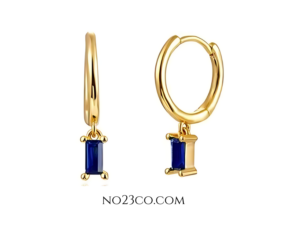 Droplet Earrings Blue Rectangle Zirconia - 18K Gold Plated 925 Sterling Silver - No23Co