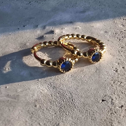 8mm  Gold hoop earring with blue stone