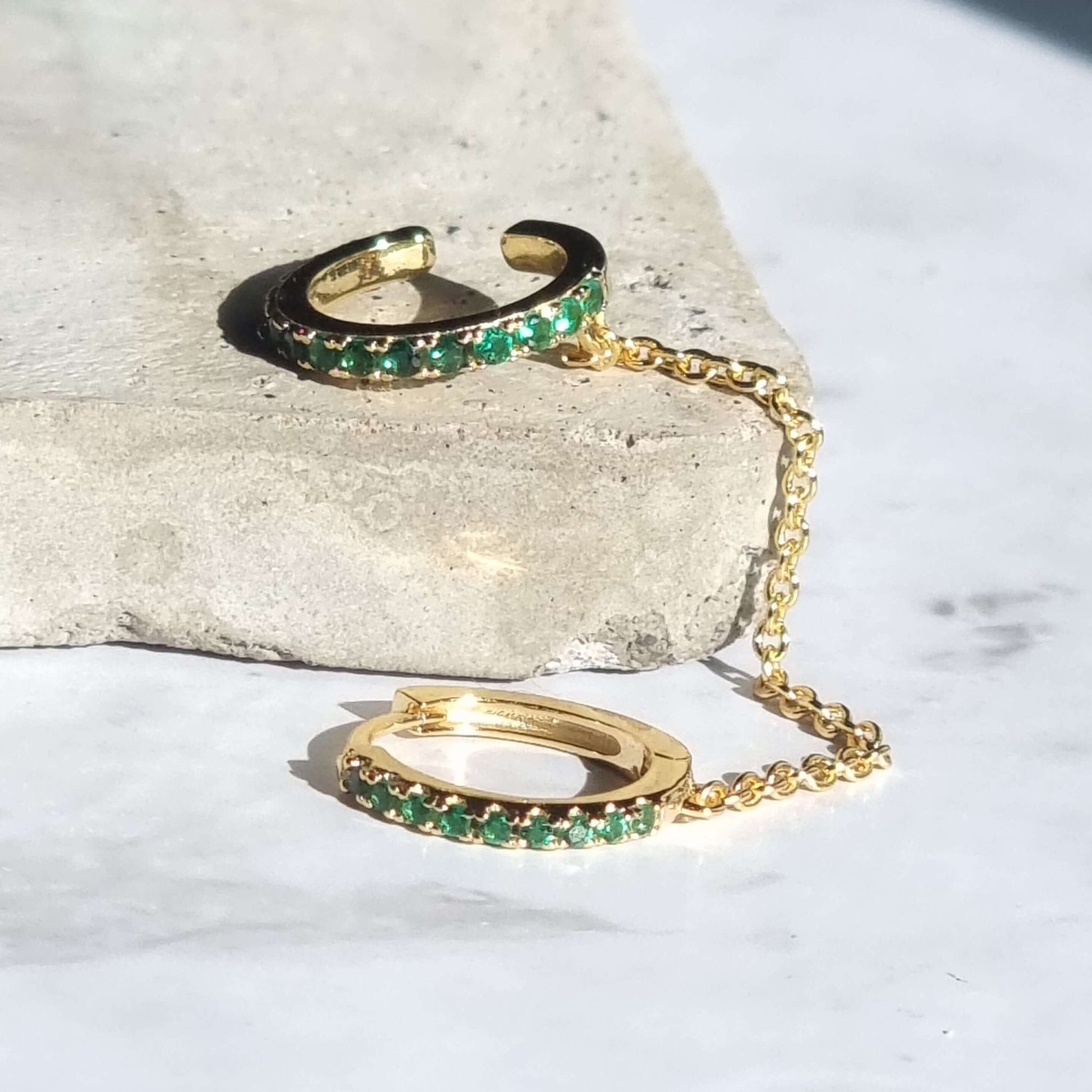 8mm Green and Gold Hoops 18K Gold 925