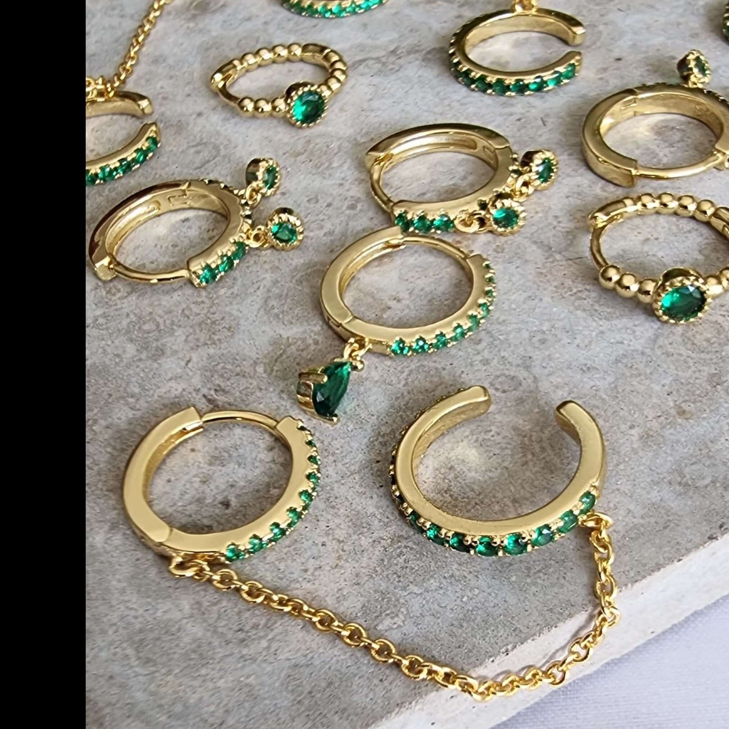 8mm Green and Gold Hoops 18K Gold 925 Collection