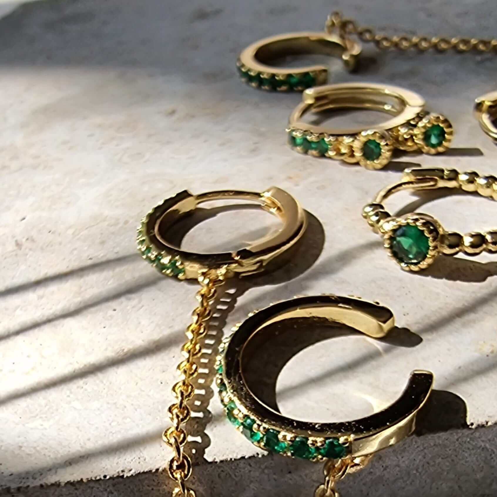 8mm Green and Gold Hoops 18K Gold 925 collection