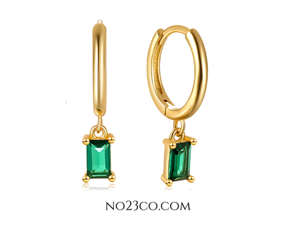 Droplet Earrings Green Rectangle Zirconia - 18K Gold Plated 925 Sterling Silver - No23Co
