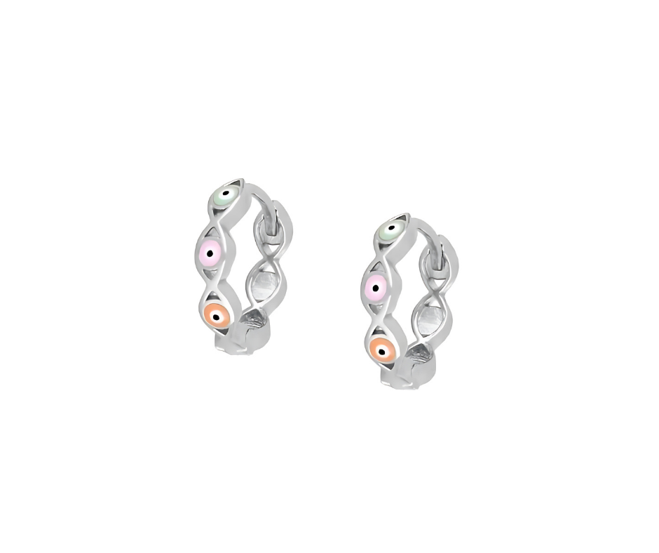 925 Sterling Silver Ear Piercing with Pastel Evil Eye