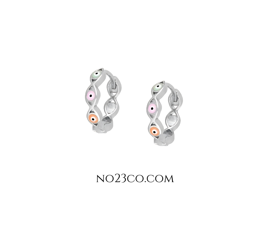 925 Sterling Silver Ear Piercing with Pastel Evil Eye Enamel - No23Co