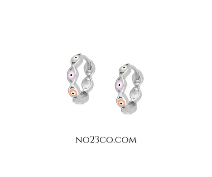 925 Sterling Silver Ear Piercing with Pastel Evil Eye Enamel - No23Co