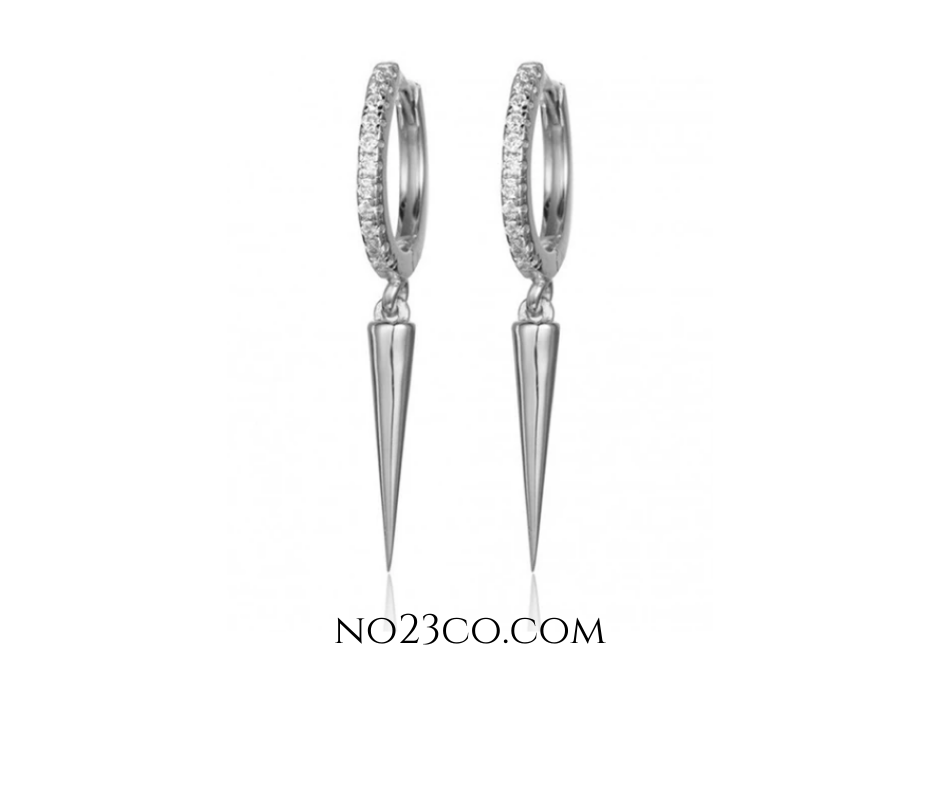 925 Sterling Silver Spike Earrings with CZ Droplets –Ear Piercing - No23Co