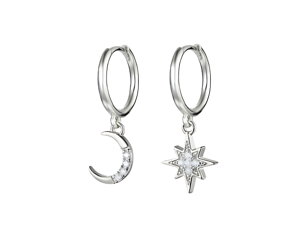 925 Sterling Silver Star and Moon Droplets - Ear Piercing - No23Co