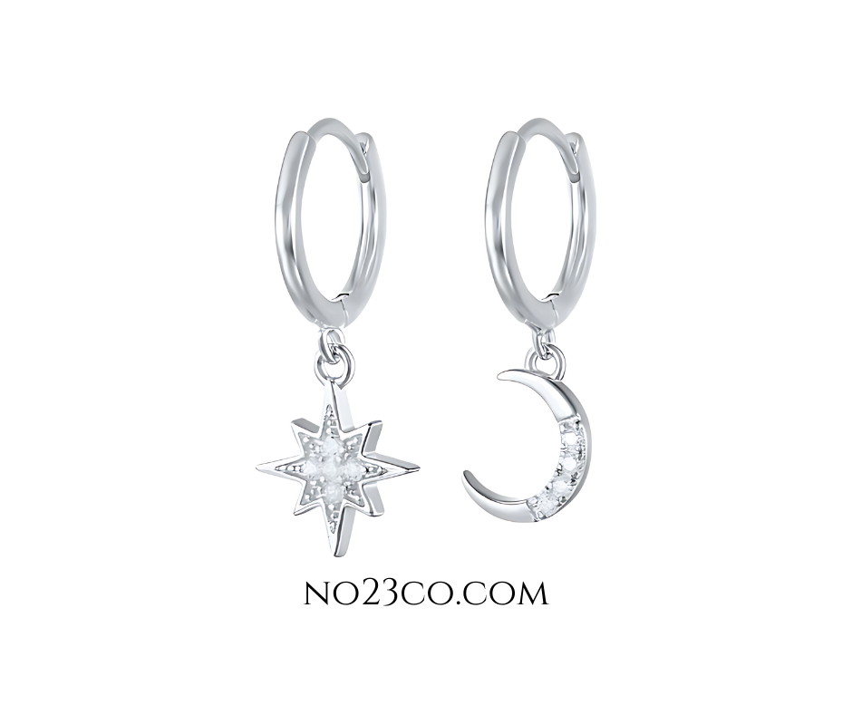 925 Sterling Silver Star and Moon Droplets - Ear Piercing - No23Co