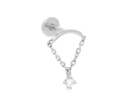 925 Sterling Silver Stud Ear Piercing with Chain and 5A Zirconia