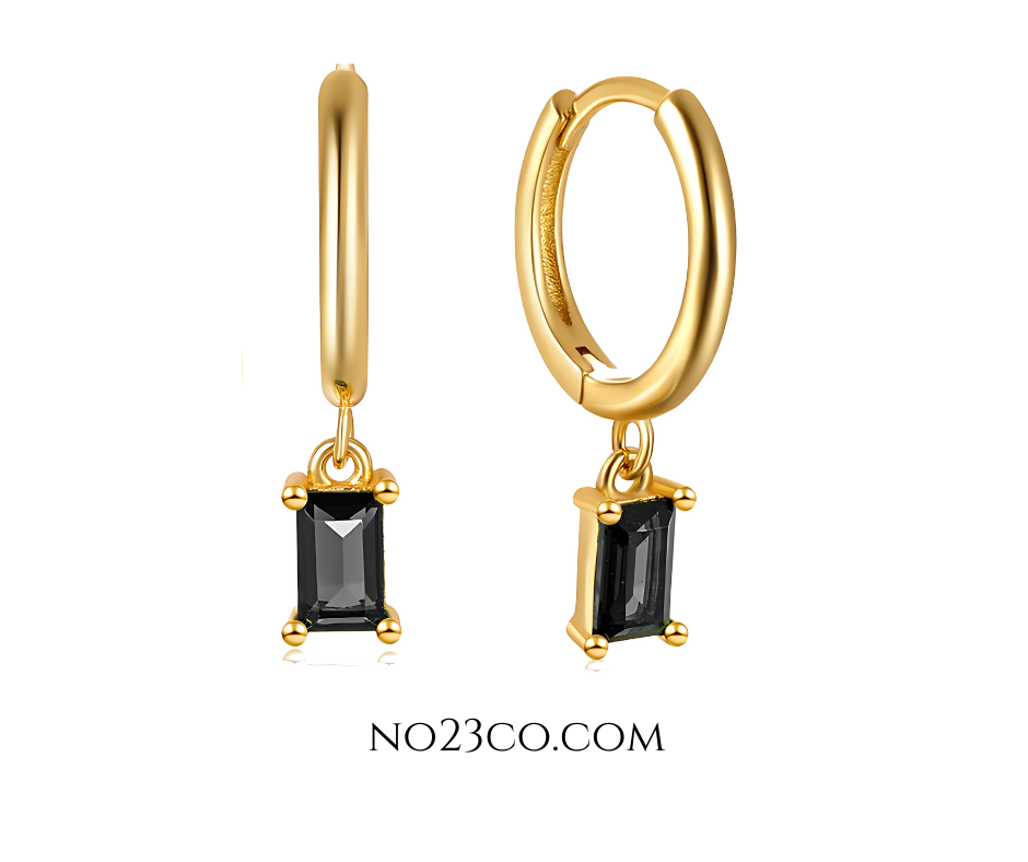 Droplet Earrings Black Rectangle Zirconia - 18K Gold Plated 925 Sterling Silver - No23Co