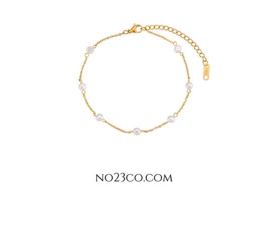 18K Gold PVD Non-Tarnish Anklet with 7 Freshwater Pearls - Elegant and Durable Jewelry - No23Co