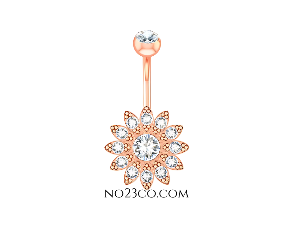 Belly Button Piercing 14G Rose Gold Surgical Steel 316L Mandala Navel Ring - No23Co