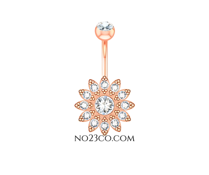 Belly Button Piercing 14G Rose Gold Surgical Steel 316L Mandala Navel Ring - No23Co