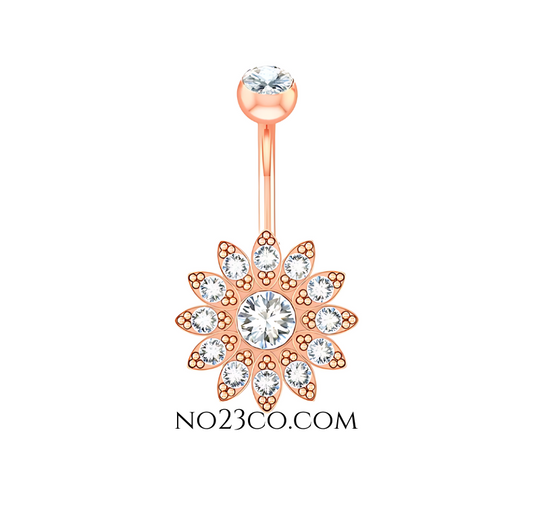 Belly Button Piercing 14G Rose Gold Surgical Steel 316L Mandala Navel Ring - No23Co