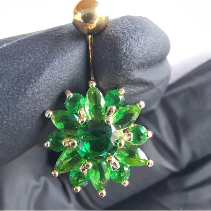 Belly Button Piercing Green Flower Stone Navel Piercing