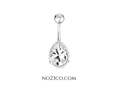 Belly Button Piercing Navel Ring Drop Surgical Steel 316L Silver with 5A White Zirconia - No23Co