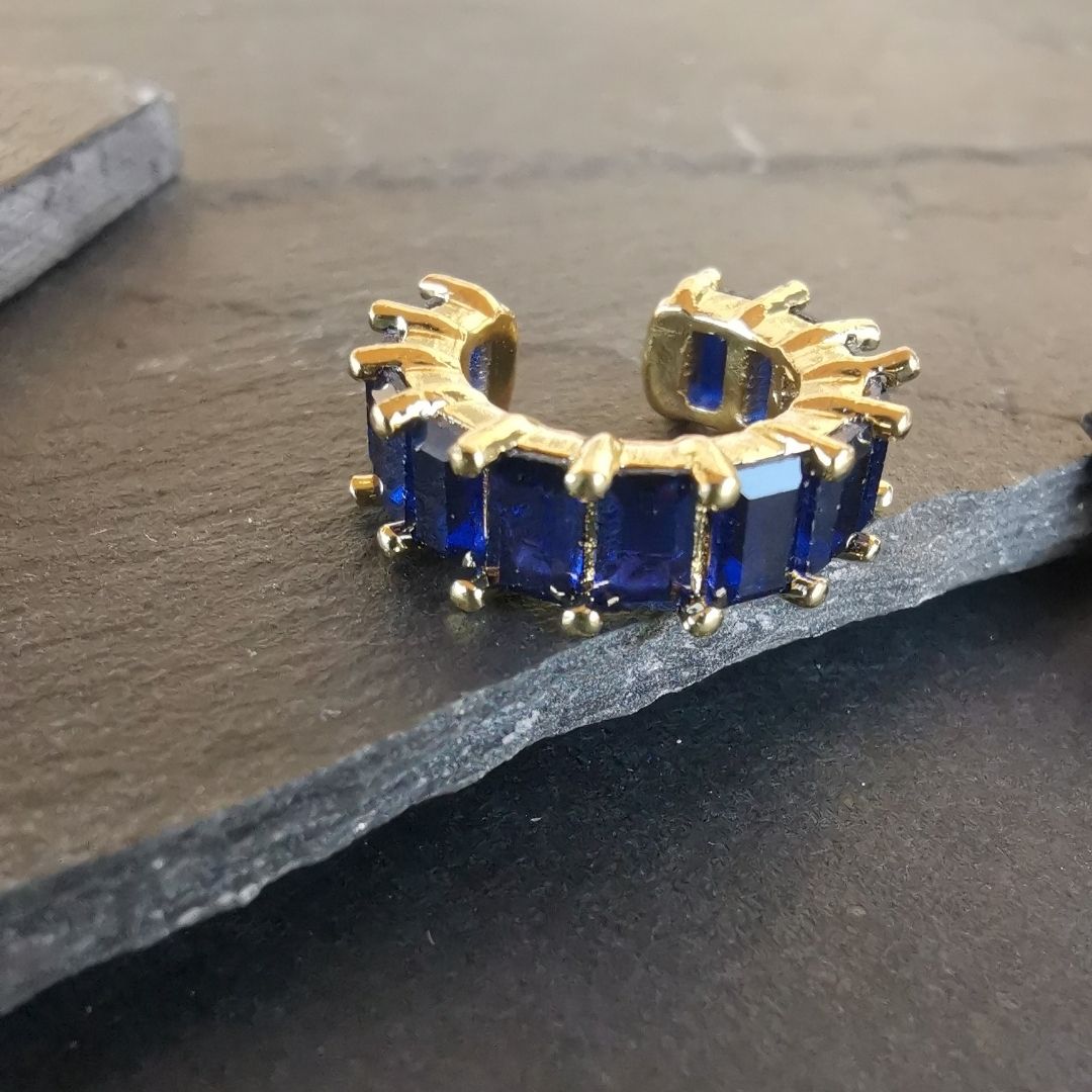 Blue Gem Cuff No Ear Piercing - 18K Gold Plated Copper Earring