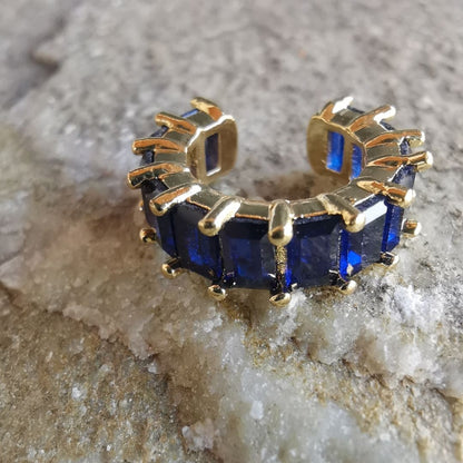 Blue Gem Cuff No Ear Piercing - 18K Gold Plated Copper Earring