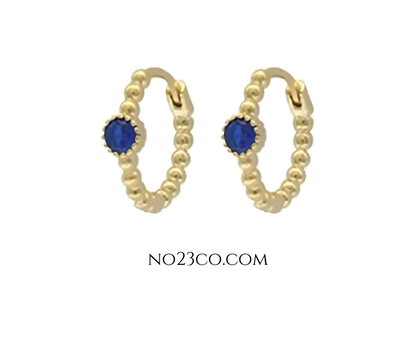 Blue Zirconia Tiny Hoop Earrings Piercing Pair - 18K Gold Plated Sterling Silver 925 - No23Co