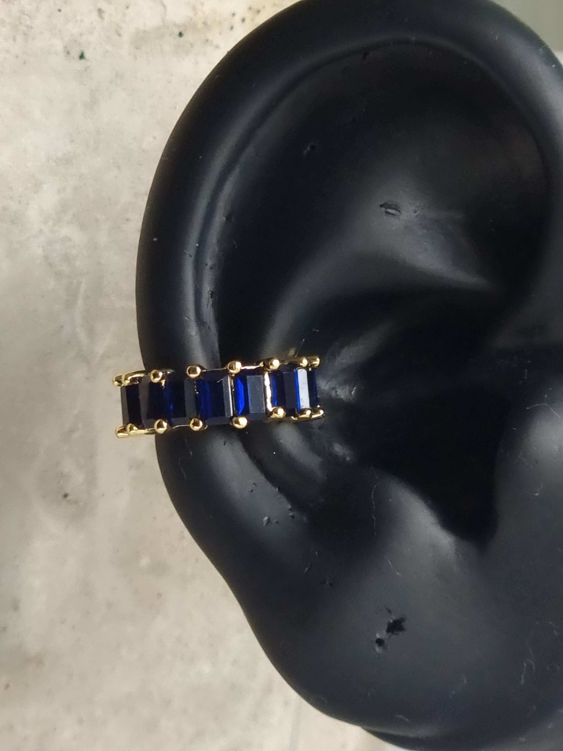 Blue gold no piercing ear cuff on ear