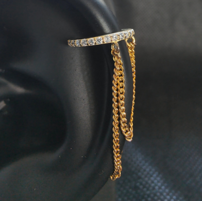 Chained Ear Cuff No Piercing Jewelry with CZ - 18K Gold Plated 925 Sterling Silver Earring