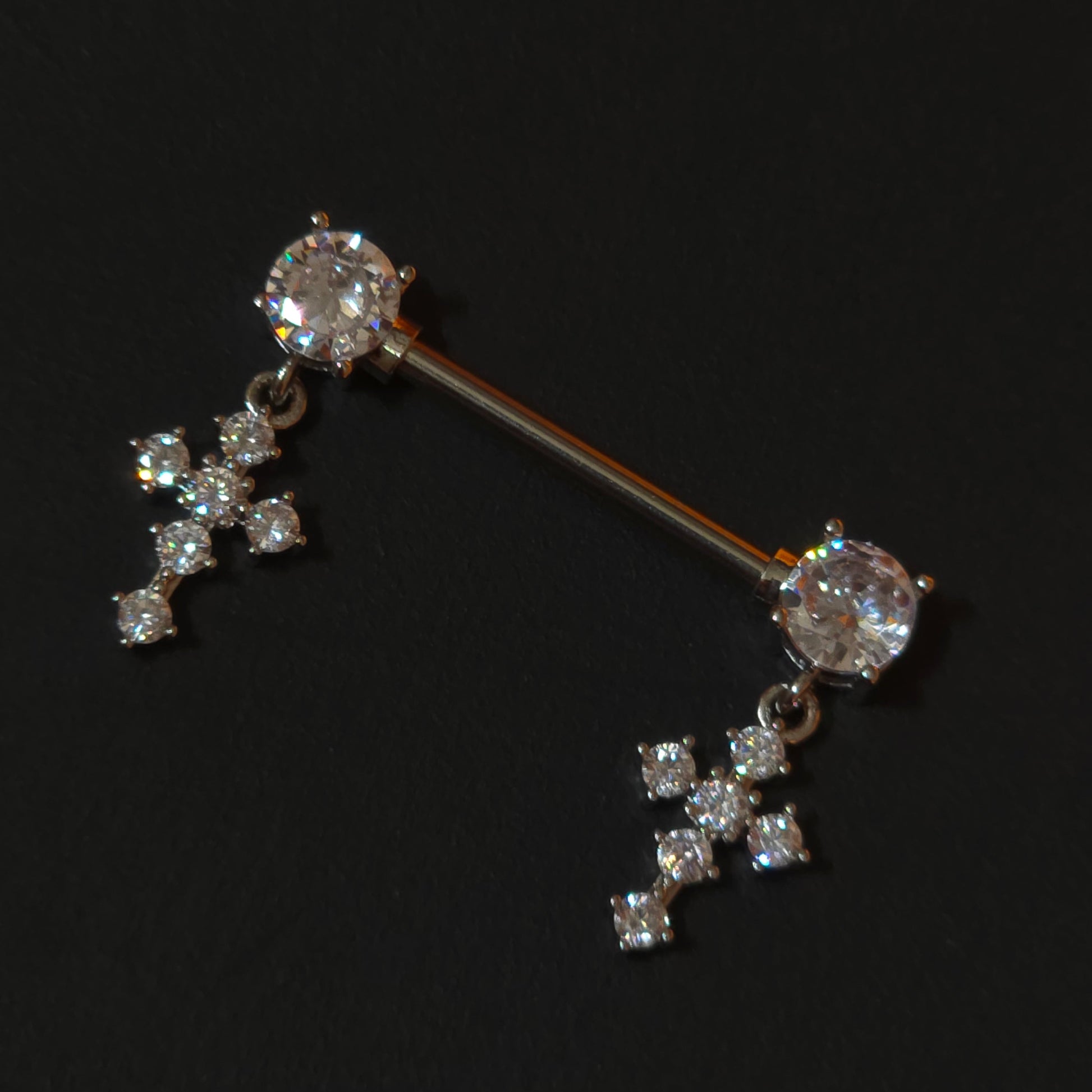 Cross nipple piercing bars - 14G surgical steel 316L