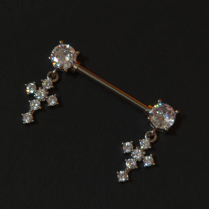 Cross nipple piercing bars - 14G surgical steel 316L