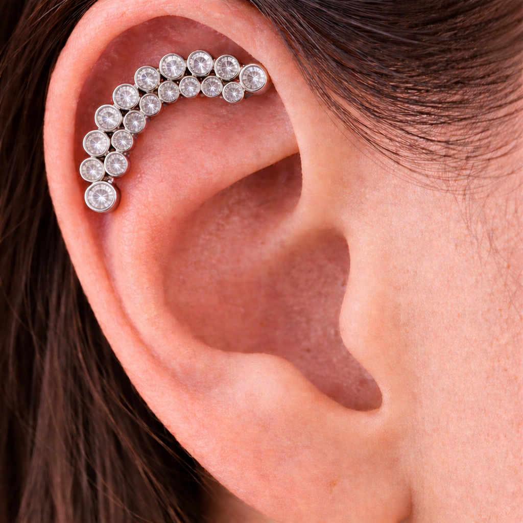 Close-up of an ear with a diamond earring