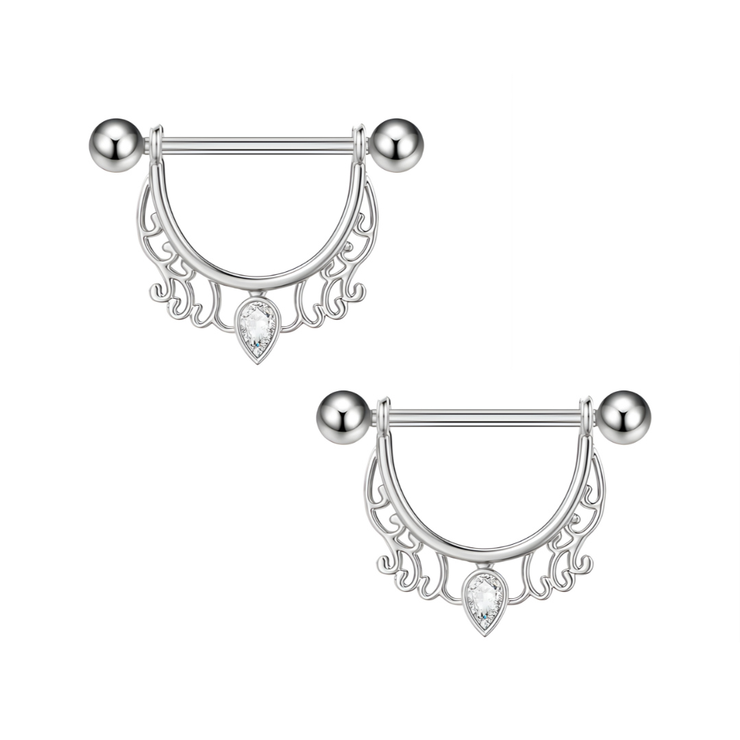 Dangle Nipple Piercing Bars with Sparkling Zirconia