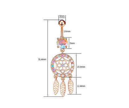 Dimensions of 14G Dreamcatcher Navel Piercing