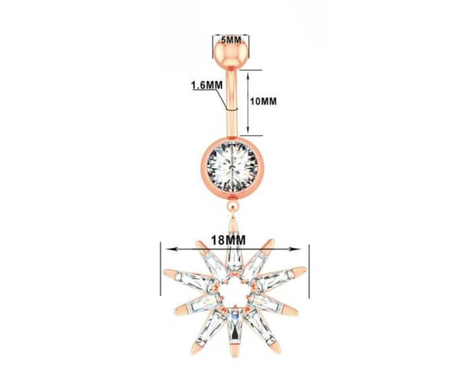 Dimensions of 14G Star Navel Piercing