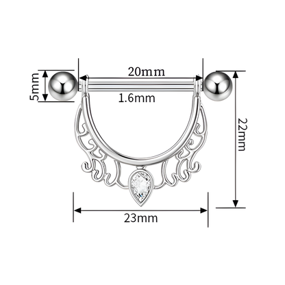 Dimensions of Dangle Nipple Piercing Bars with Sparkling Zirconia – 14G Surgical Steel 316L