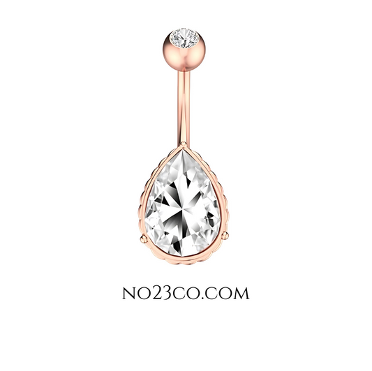 Belly Button Piercing Navel Ring Drop Surgical Steel 316L Rose Gold with 5A White Zirconia - No23Co