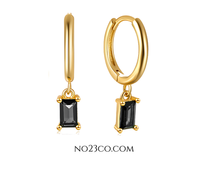 Droplet Earrings Black Rectangle Zirconia - 18K Gold Plated 925 Sterling Silver - No23Co