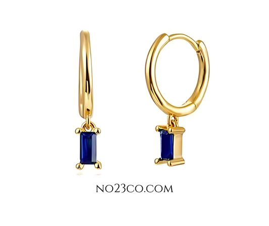 Droplet Earrings Blue Rectangle Zirconia - 18K Gold Plated 925 Sterling Silver - No23Co