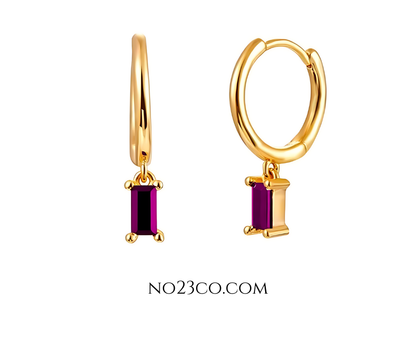 Droplet Earrings Magenta Rectangle Zirconia - 18K Gold Plated 925 Sterling Silver - No23Co