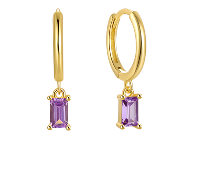 Droplet Earrings Rectangle Lilac CZ - 18K Gold Plated 925 Sterling Silver