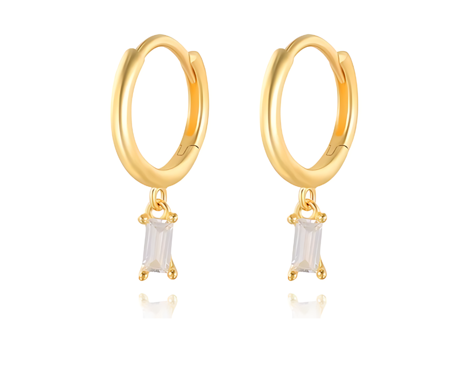 Droplet Earrings Rectangle White CZ - 18K Gold Plated 925 Sterling Silver