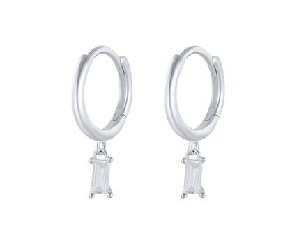 Droplet Earrings Rectangle White CZ - 925 Sterling Silver