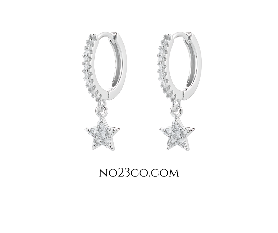 Earrings 925 Sterling Silver Star and CZ Droplets - Ear Piercing - No23Co