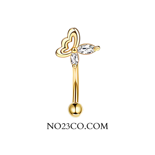 Gold 16G stainless steel barbell with butterfly charm for eyebrow or rook piercing