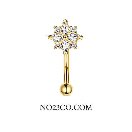 Gold 16G stainless steel barbell with star charm for eyebrow or rook piercing