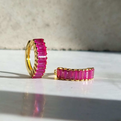 Gold 925 Earrings with Magenta Zirconia