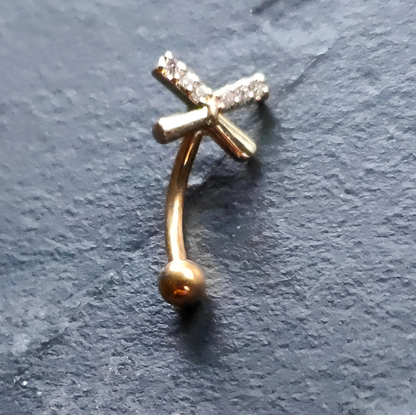Gold Barbell with Bow Design for Eyebrow or Rook Piercing – 16G Stainless Steel Jewelry