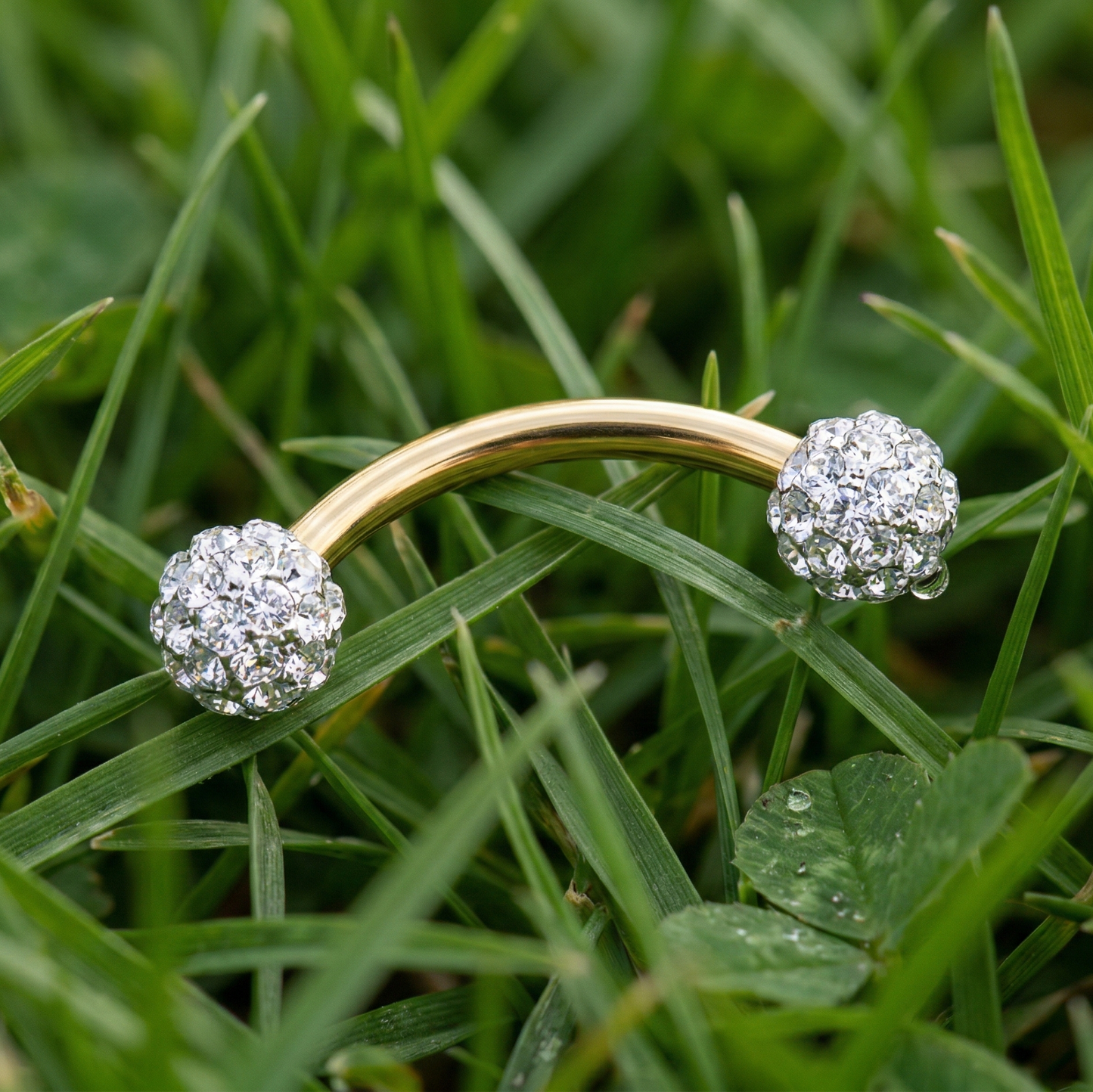 Gold Barbell with Cubic Zirconia Balls for Eyebrow or Rook Piercing – 16G Stainless Steel Jewelry